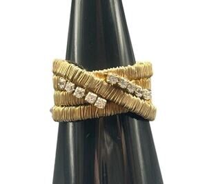 Italy 925 Gold Vermeil Sterling Silver Ring CZ Size 7.5 Flexible Multi Band QG
